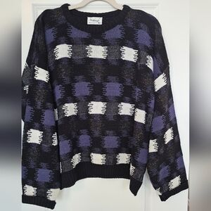 Vintage Protege Sweater Made in USA Purple Black Plaid Knit Women's Large